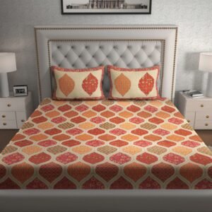 Rajasthani Traditionally Printed Cotton Doublebed Bedsheet With Pack of 2 Pillow Covers
